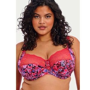 Elomi Morgan Bra Women 38G Summer Wine Floral Underwire Lace Coquette Romantic